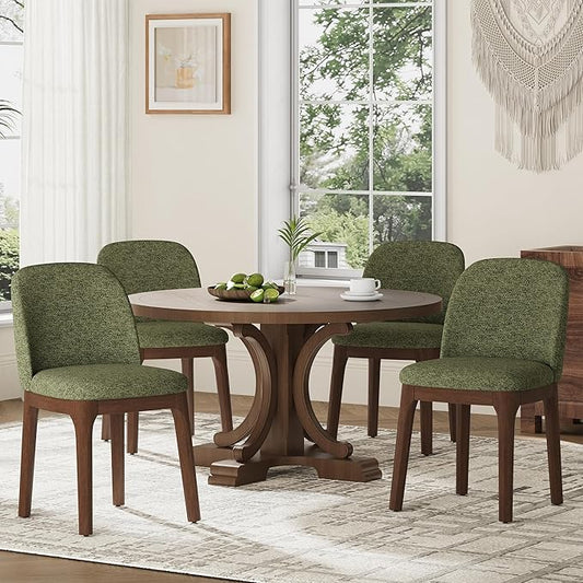 MALOL Wooden Dining Chairs Set of 4, Upholstered Kitchen & Dining Room Chairs with Thickened Wooden Legs, Farmhouse Side Chairs, Green