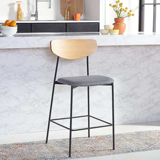 SAFAVIEH Home Collection Ryker Oak/Grey 26-inch Kitchen Island Breakfast Nook Counter Stool (Fully Assembled)