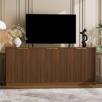Ball & Cast 67" Modern Fluted Sideboard Buffet Cabinet with Storage,Curved Design Kitchen Coffee Bar Cabinet with 6 Doors & Shelves,Wood Credenza Cabinets Media Console for Living Room,Walnut