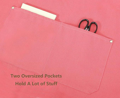 AFUN Chef Aprons for Women Men with Oversized Pockets, 12-Ounce Cotton Canvas Cross Back Water Repellent Apron (Pink)