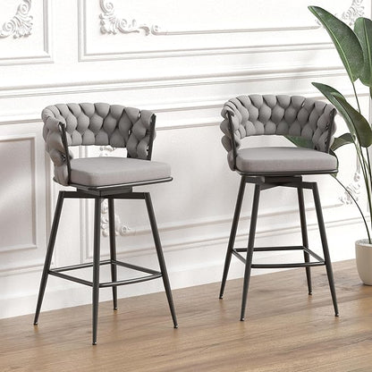 LUMISOL Bar Stool Set of 2, Golden Legs Bar Stools No Adjustable Kitchen Island Chairs Upholstered Bar Chair Counter Stool Arm Chairs with Back Footrest, Grey