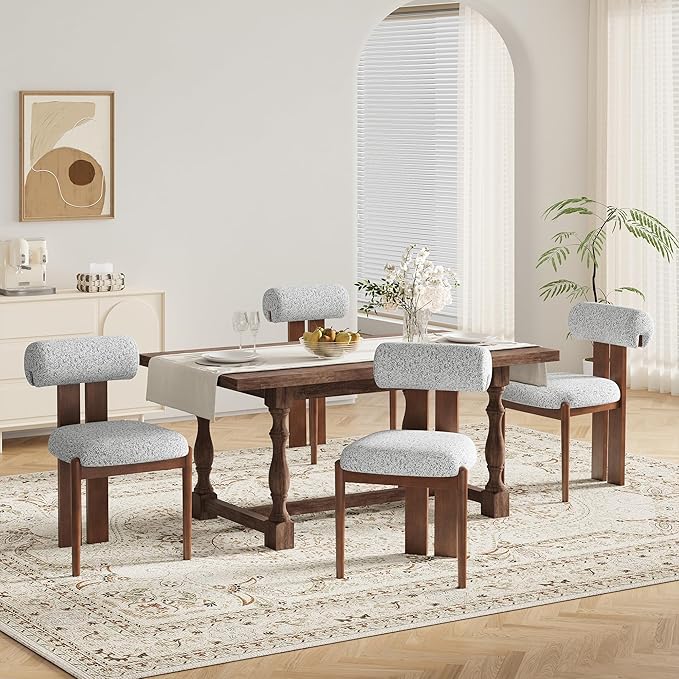 MALOL Modern Wooden Dining Chairs Set of 2, Upholstered Fabric Kitchen Chairs with Sculptural Backrest, Mid-Century Farmhouse Dining Room Chairs with Solid Wood Legs, Light Grey
