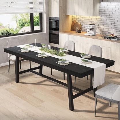GarveeHome 63-83" Extendable Dining Table, Industrial Rectangular Dining Room Table for 6-8 People, Expandable Kitchen Table with Heavy Duty Metal Frame for Dining Room, Kitchen & Parties, Black