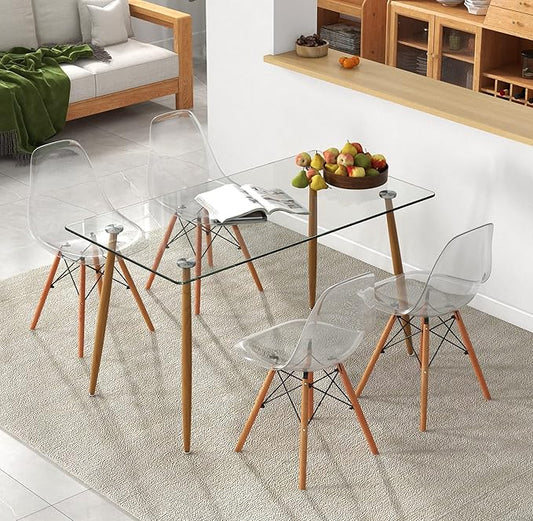 Tangkula Dining Table Set for 4, Modern Kitchen Table and Chairs, Glass Table and Chairs Set of 4 for Small Living Room, Kitchen