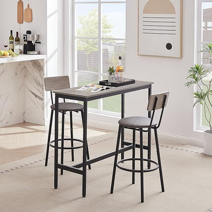 Bar Height Table and Chairs Set-Compact Bar Table and Chairs for Small Kitchen,Dining Room,or Kitchen Island with Seating-Kitchen Table Set,Perfect as Dining Table with Chairs (Grey)