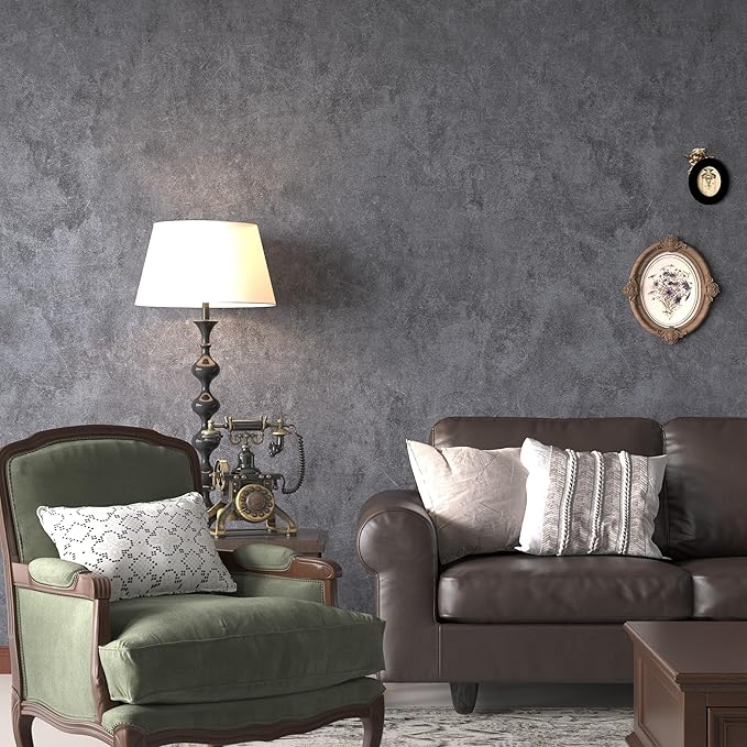 3yecao 16"×591" Big Roll Large Size Thick Dark Blue Grey Concrete Wallpaper Peel and Stick Waterproof Gray Concrete Contact Paper Vinyl Adhesive Glossy Cement Sticker for Bedroom Living Room Gym Walls