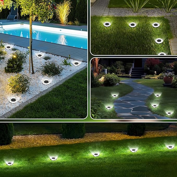 INCX Solar Ground Lights,16 Pack Solar Lights Outdoor Waterproof, Solar Garden Lights Landscape Lighting for Patio Pathway Lawn Yard Deck Driveway Walkway, Cold White