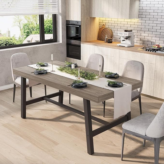GarveeHome 63 Inch Compact Rectangular Table for Dining Room & Kitchen, Industrial Dining Table for 4-6 People, Heavy Duty Metal Frame, Grey Walnut