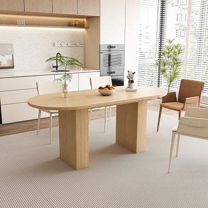 Modern Dining Table for Kitchen Space Saving Kitchen & Dining Room Furniture with Sturdy Frame Construction Easy Assembly 62.9 Inch Oval Farmhouse Table,Burlywood-MDF