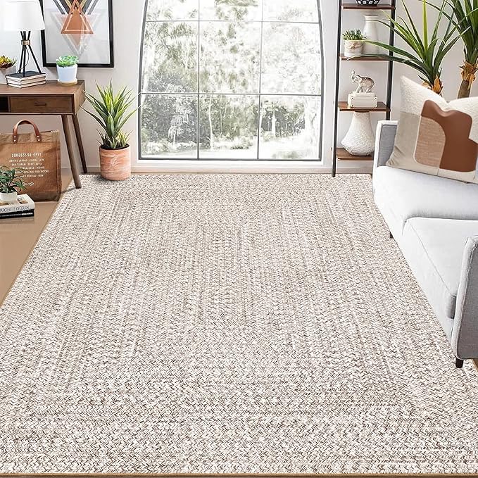 Printed Washable Rugs 4x6 Rug for Living Room Modern Geometric Rugs for Bedroom Farmhouse Non Slip Entryway Rug Soft Stain Resistant Carpet for Nursery Entrance Dining Room 4'x6' Beige/Grey