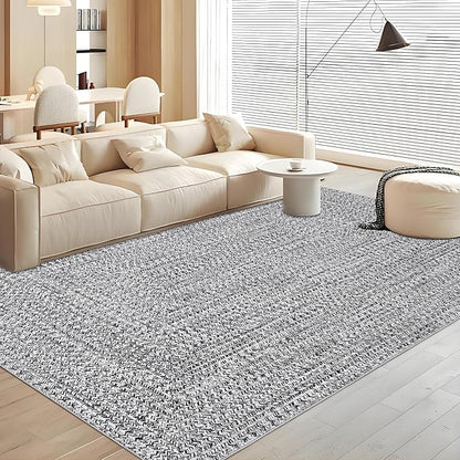 Washable Area Rugs 10x13 Modern Rugs for Bedroom Grey Rug Imitation Braided Soft Large Area Rug Non Slip Throw Rugs Stain Resistant Carpet for Nursery Dining Room Office 10'x13' Light Grey