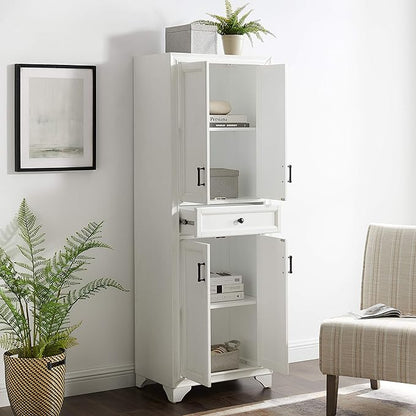 Crosley Furniture Tara Pantry Storage Cabinet with Shelves, Kitchen, Dining, or Laundry Room, Distressed White