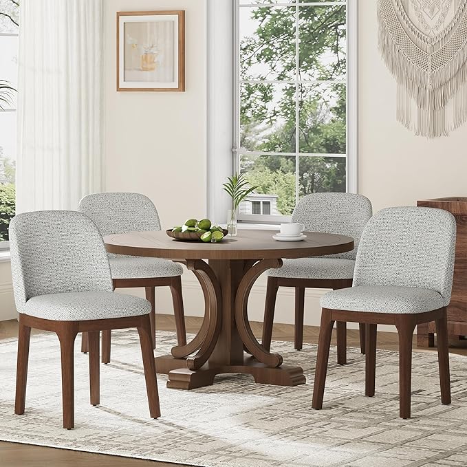MALOL Wooden Dining Chairs Set of 4, Upholstered Kitchen & Dining Room Chairs with Thickened Wooden Legs, Farmhouse Side Chairs, Light Grey