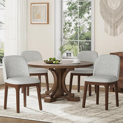 MALOL Wooden Dining Chairs Set of 4, Upholstered Kitchen & Dining Room Chairs with Thickened Wooden Legs, Farmhouse Side Chairs, Light Grey
