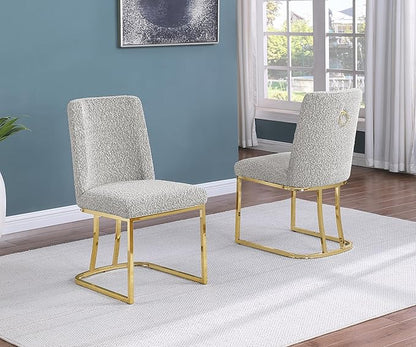 Modern Chairs Set of 2, Chrome Side Chairs & Counter Stools with Ring Pull Back, Luxury Upholstered Chairs for Kitchen Island, Dining Room & Home Bar (Boucle, Rich Gray/Gold, Side Chair)