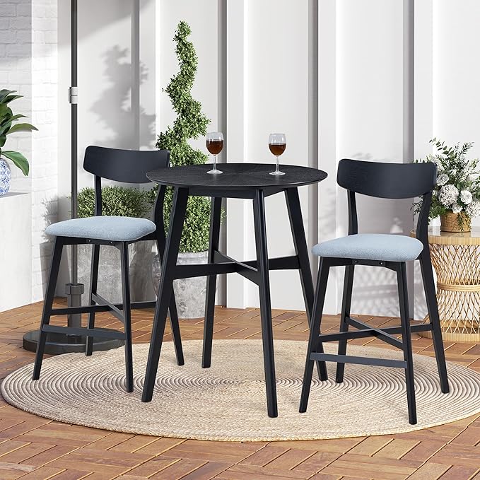 Gecheer Wooden Bar Chairs Set of 2, Modern Upholstered Kitchen Island Stools, Counter Height with Backrest and Footrest, Black Multiple Family Members can use it for Daily Dining YHS-W2582P197586