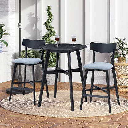 Gecheer Wooden Bar Chairs Set of 2, Modern Upholstered Kitchen Island Stools, Counter Height with Backrest and Footrest, Black Multiple Family Members can use it for Daily Dining YHS-W2582P197586