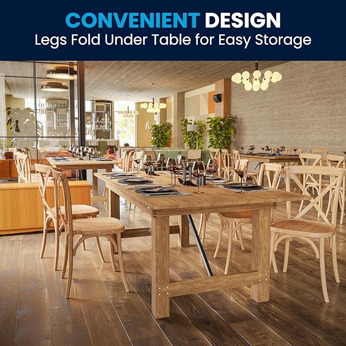 Flash Furniture Hercules Series 7' x 40" Rustic Solid Pine Folding Dining Table, Rectangular Antique Farmhouse Dining and Event Extension Table