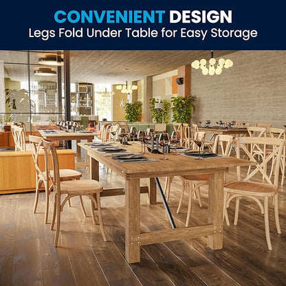 Flash Furniture Hercules Series 7' x 40" Rustic Solid Pine Folding Dining Table, Rectangular Antique Farmhouse Dining and Event Extension Table