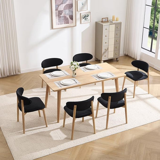 Upholstered Dining Chairs Set of 6, Velvet Fabric Kitchen & Dining Room Chairs with Solid Wood Legs, Modern Armless Side Chairs for Kitchen Island, Living Room, Restaurant (Black, Set of 6)
