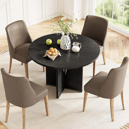 LITTLE TREE 39-Inch Dining Table for 4, Rustic Kitchen Table, Round Dining Table with X-Shaped Stable Pedestal, Farmhouse Dinner Table for Dining Room, Living Room