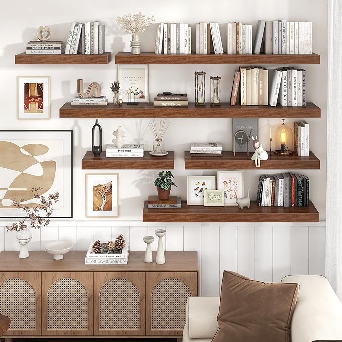 Venusmiles Floating Shelves for Wall, 40" W x 12" D x 2" H, 1 Pack of Long Wall Mounted Engineered Wood Shelves with Invisible Brackets for Living Room, Bedroom, Bathroom, Kitchen Decor, Walnut