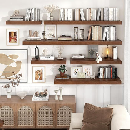 Venusmiles Floating Shelves for Wall, 55 Inch Wide x 12 Inch Deep Floating Shelves, Long Wood Floating Wall Shelf Shelves for Living Room Bathroom Bedroom Kitchen Home - (Walnut, 55" W x 12" D x 2" H)