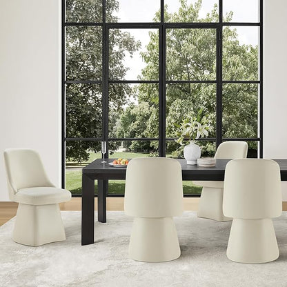 KISLOT Swivel Dining Chairs Set of 2, Upholstered Mid Century Modern Deskchair with High Back, Faux Leather Kitchen Chairs for Dining Room, Bedroom, Dressing Room, Cream