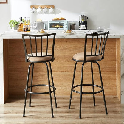 VECELO Bar Stools Adjustable Height Set of 2, 24/29" Barstool Swivel Counter Stool with Upholstered Seat and Footrest,Steel Bistro Pub Chairs, Island,Bar,Straight Line Backrest