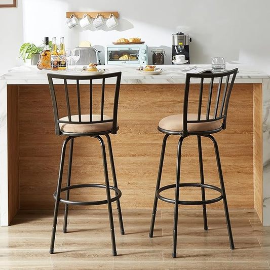 VECELO Bar Stools Adjustable Height Set of 2, 24/29" Barstool Swivel Counter Stool with Upholstered Seat and Footrest,Steel Bistro Pub Chairs, Island,Bar,Straight Line Backrest