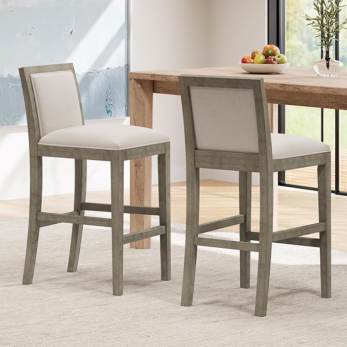 30.5 Inch Height Bar Stools Set of 2, Rubber Wood e,Fabric Sponge Cushion and Upholstered, Retro Bar Chairs Suitable for Kitchen Island,Bedroom,Dining Room.