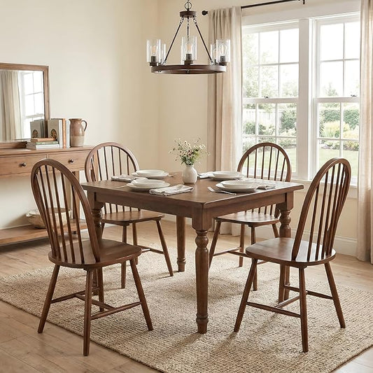 chairus Farmhouse Walnut Dining Chairs Set of 4, Windsor Wooden Dining Room Chairs with Spindle Bow Back, Modern Cottage Armless Side Kitchen Chairs
