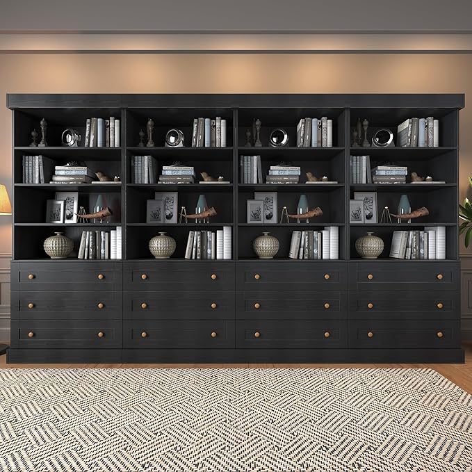 ivaniti 71" Tall Farmhouse Kitchen Pantry, Large Storage Cabinet with Adjustable Shelves, 3 Drawer, Wood Versatile Hutch Cabinet for Dining Room, Living Room, Black 4 PCS