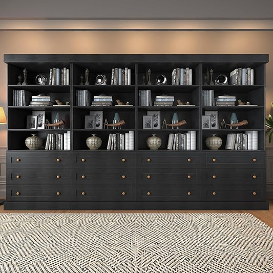 ivaniti 71" Tall Farmhouse Kitchen Pantry, Large Storage Cabinet with Adjustable Shelves, 3 Drawer, Wood Versatile Hutch Cabinet for Dining Room, Living Room, Black 4 PCS