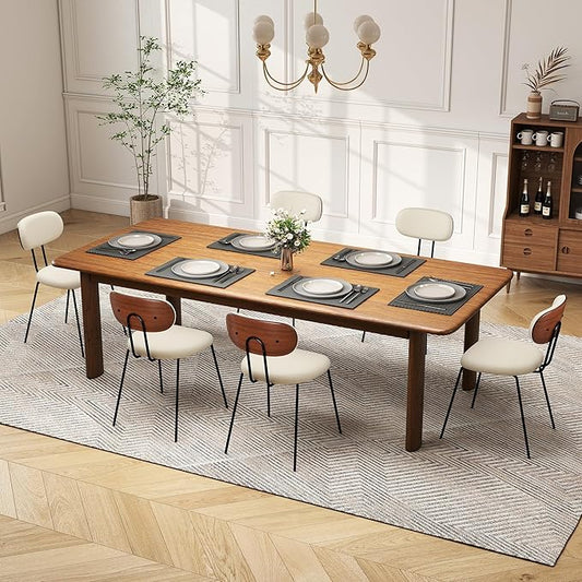 LSSPAID Dining Chairs Set of 6, Linen Fabric Upholstered Dining Room Chairs with Walnut Bentwood Back, Mid-Century Modern Kitchen Chairs with Adjustable Feet Pads, Beige