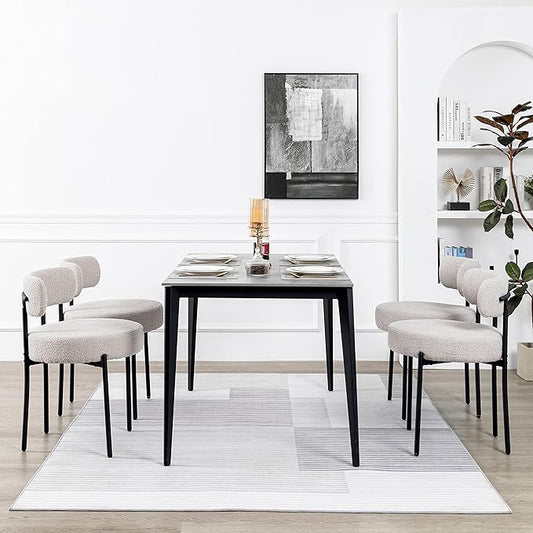DYHOME Light Grey Boucle Dining Chairs Set of 4, Upholstered Kitchen Dining Room Chairs with Metal Legs, Round Modern Dining Room Chairs