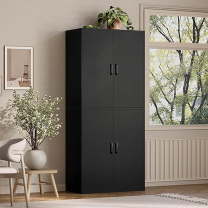 IRONCK 71" Kitchen Pantry Storage Cabinet with Storage Rack, Pegboard Doors, 4 Adjustable Shelves, Food Pantry Cabinet, Freestanding Tall Cupboard for Dining Room, Kitchen, Black