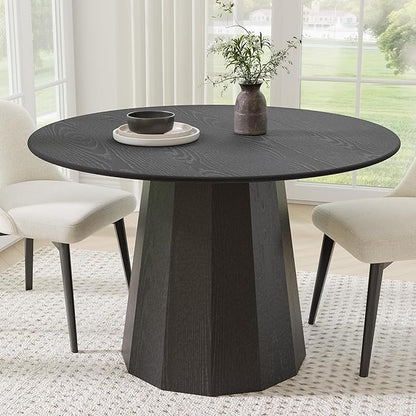 Casaphoria 46" Round Dining Table, Modern Wood Kitchen Table with Cone Shaped Strip Polygonal Base for Living Room & Dining Room, Easy Assembly Farmhouse Furniture for 4-6, Black