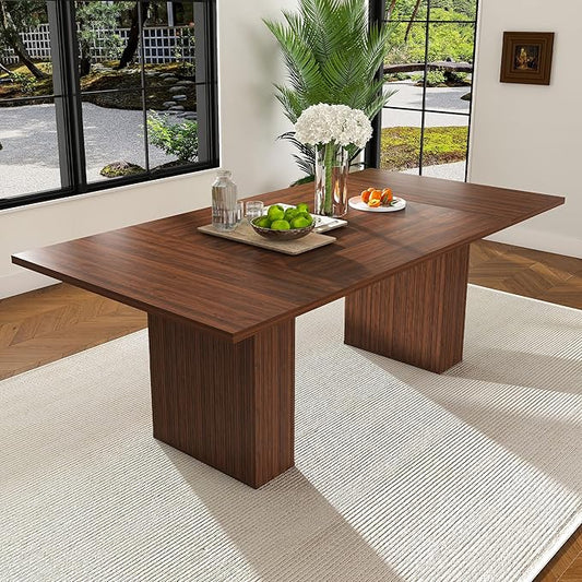 Modern Rustic Farmhouse Dining Table with Storage Base, 78-Inch Long Rectangular MDF Kitchen Table, Space Saving Sturdy Frame Construction Easy Assembly,DiningTable