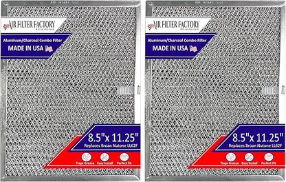 Air Filter Factory LL62F, LL6200, MM 6500 Compatible For Broan Nutone Aluminum Grease Mesh Charcoal Carbon Combo Range Hood Filter (Pack of 2)