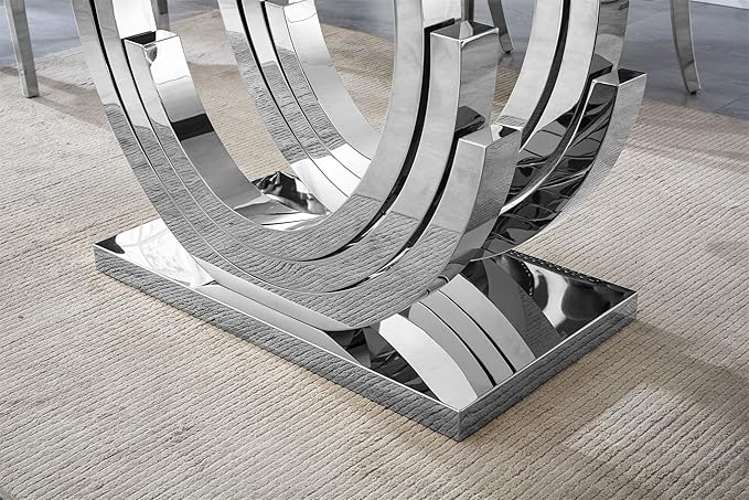 Luxury Silver Glass Dining Table for 6-8 Modern 70" Rectangular Kitchen & Dining Room Table with Stainless Steel Base Large Clear Glass Top Dining Table for Home Office