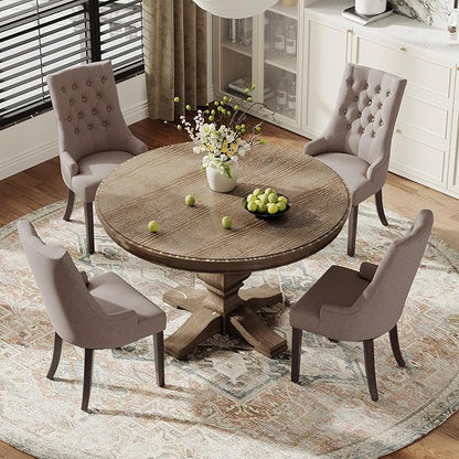 COLAMY Wingback Upholstered Side Dining Room Chairs Set of 4, Fabric Dining Chairs with Tufted Button, Living Room Chairs for Home Kitchen, Taupe