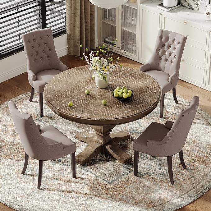 COLAMY Wingback Upholstered Dining Chairs Set of 2, Fabric Side Dining Room Chairs with Tufted Button, Living Room Chairs for Home Kitchen Resturant- Taupe