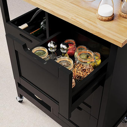 YITAHOME Kitchen Island with Storage, Kitchen Cart for Home, Rolling Serving Utility Trolley Cart on Wheel with 3 Drawers and 3 Storage Shelves, Kitchen Serving Cart for Dining Room, Bar, Black