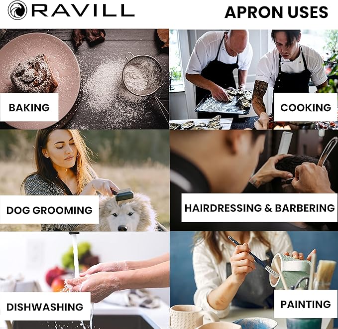 Ravill Waterproof Apron For Men and Women - 2 Pockets - 35" Long Multi Purpose Work Aprons for Dishwashing, Dog Grooming