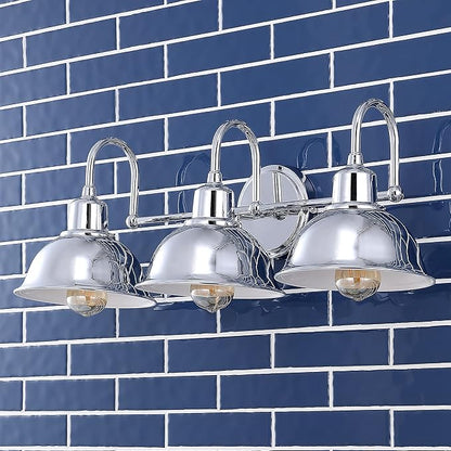 JONATHAN Y 27" Chrome Farmhouse Industrial 1-Light LED Vanity Wall Sconce for Bathroom Mirror Kitchen, Metal Shade, Dimmable Vintage Lighting, LED Bulb Included (JYL7483A)