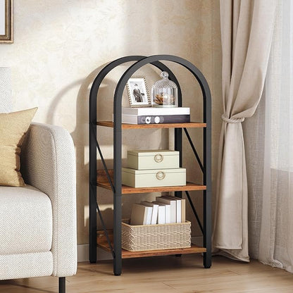 HOOBRO Bookshelf, 3-Tier Bookshelf Arched Display Racks, Industrial Bookcase with Metal Frame, Book Shelf Storage Organizer for Living Room, Office, Bedroom, Rustic Brow and Black BF423SJ01