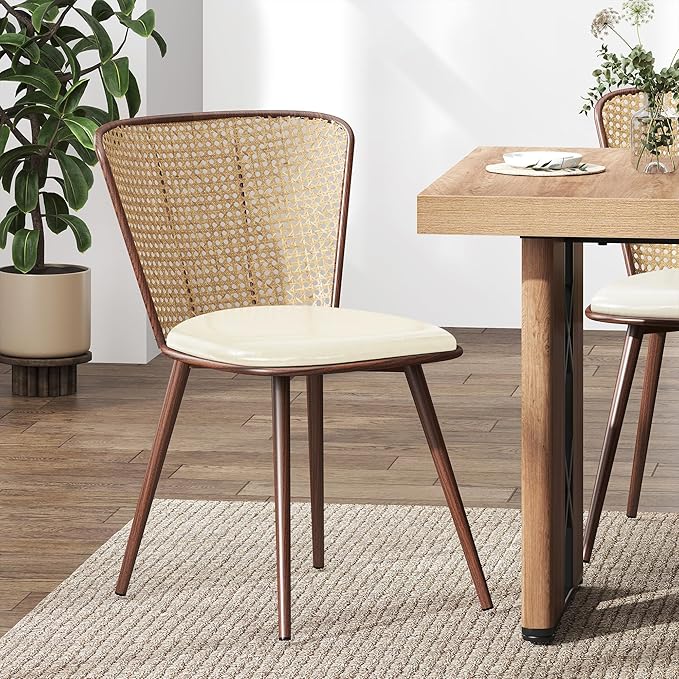 soges 18.9 Inches Dining Chairs Set of 2 Comfortable Upholstered Side Seating Armless with PU Leather Cushion and Back Support, Ideal for Kitchen, Dining, and Living Room Islands, Beige
