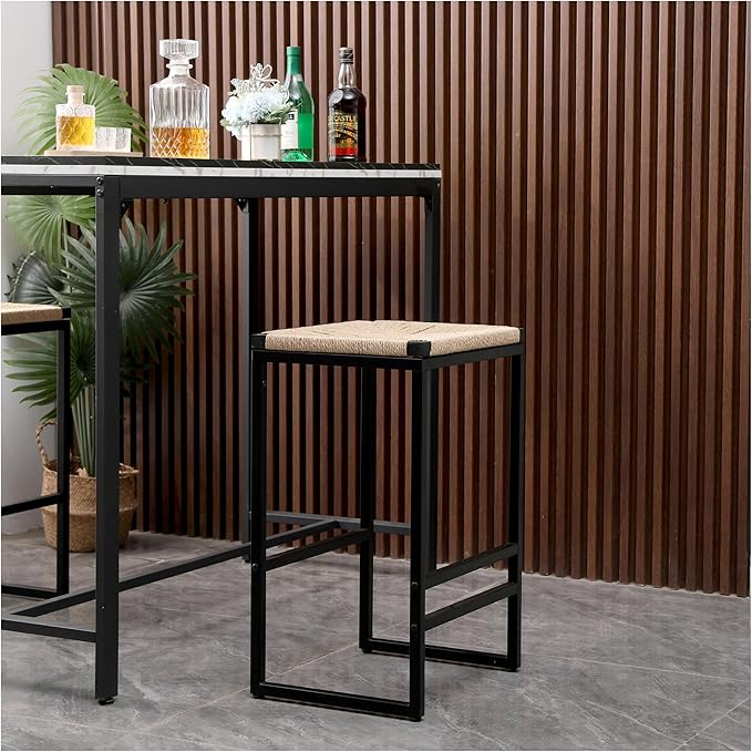 Bar Stools Set of 2, Paper Rope Counter Height Chairs - Kitchen Island & Home Dining