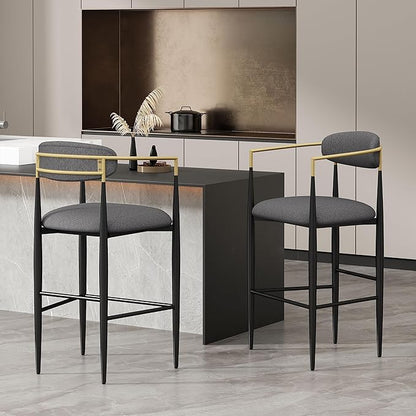 Modern Dining Chair with Iron Legs for Kitchen Island, Dining Room, Restaurant - Mid-Century Luxury Furniture Sets with Sturdy Stable Frame and Easy Assembly,Charcoal-Foam-setof2